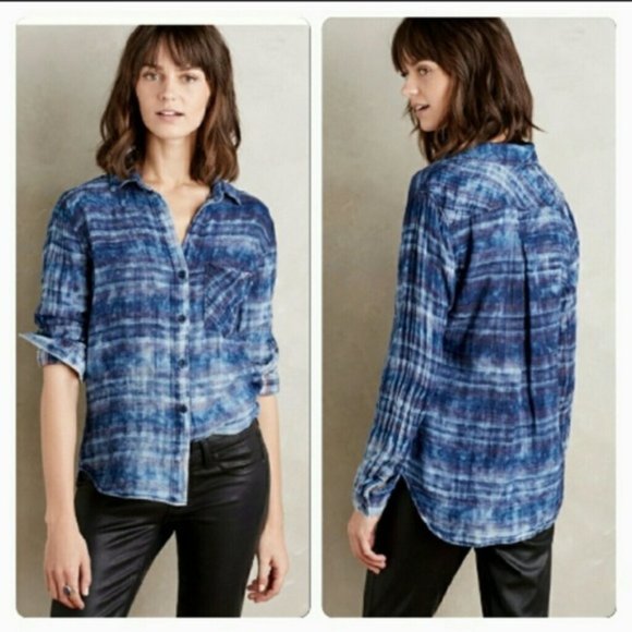 cloth & stone Tops - Anthro Cloth & Stone Blue Rockland Flannel